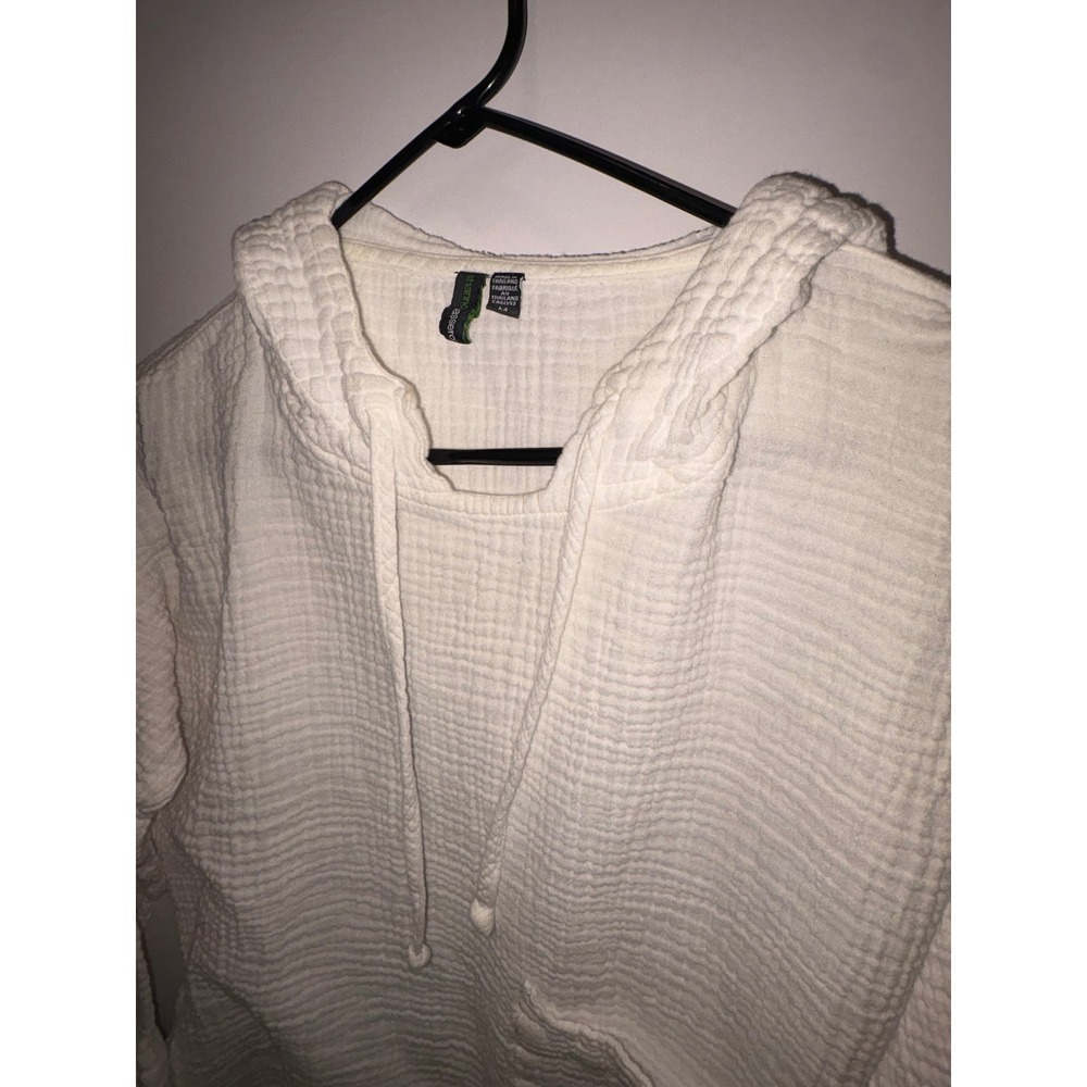 Shannon Passero 100% Cotton Gauze Hoodie Texture Beach Cover Up Top White - Picture 3 of 8